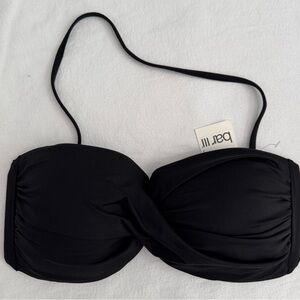 Bar III Black Twist-Front Bandeau Swim Top